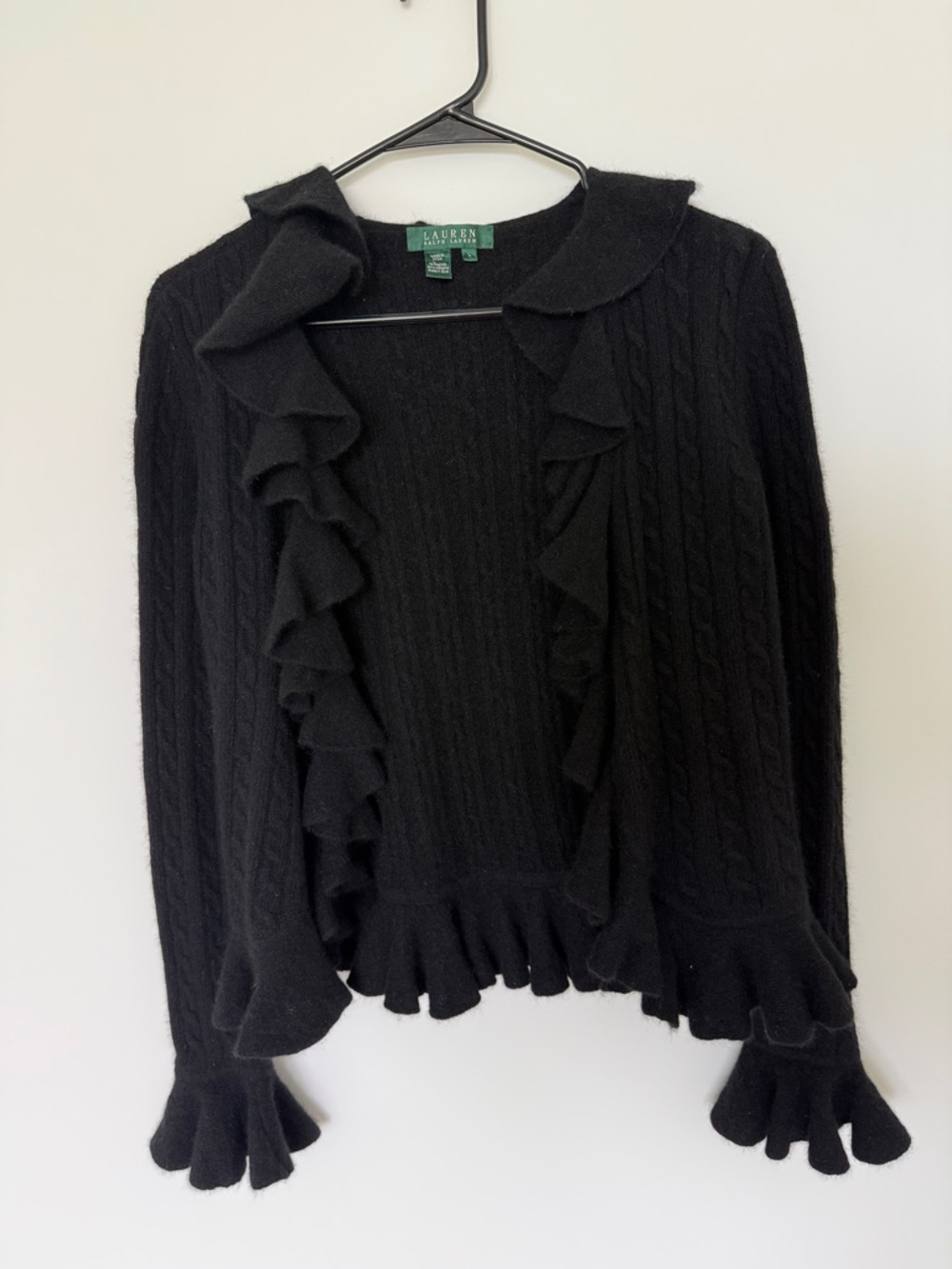 Lauren by Ralph Lauren wool angora bland frill cardigan L